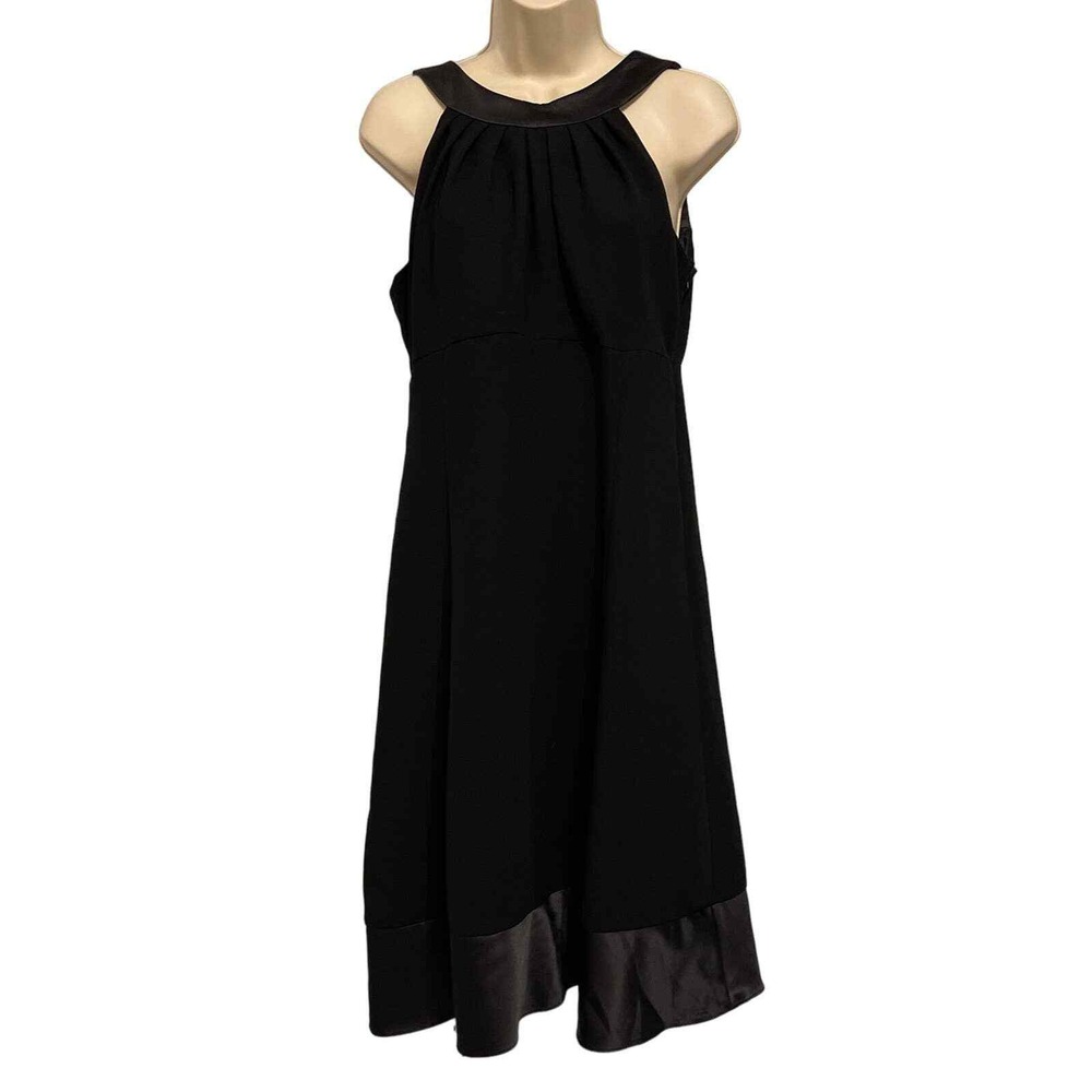 Evan-Picone Black Halter Neck A-Line Cocktail Dress Satin Trim Size 10‎